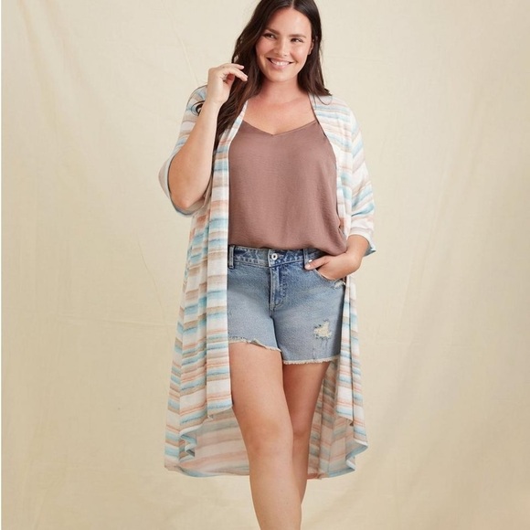 Torrid Multi Stripe Hacci Long Kimono Sweater Lightweight Hi Low Duster Size 0 L - Picture 1 of 11